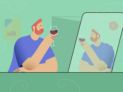 Guy drinking wine at home during quarantine