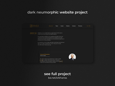 Dark Neumorphic Website Project - Frazex.com about us dark theme dark ui golden modern neumorphic neumorphism page ui uidesign ux uxdesign uxui webdesign website website design