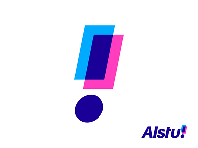 Alstu! Final Logo Design for Dutch Reviews Website brand identity branding colors colorfu blue pink exclamation point graphic design grid geometry geomtric logo mark symbol icon overlay overlap review product website marketing the netherlands dutch type typography text custom