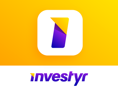 Investyr Logo Exploration 01 3d wordmark purple app application android ios arrow rise progress tech birght yellow light shadow brand identity branding direction up upwards guidance guide manager advice letter i type text logo mark symbol icon money investment strategy stocks mutual funds wealth increase