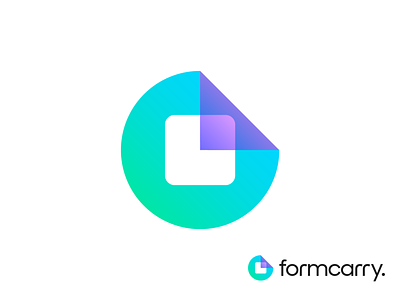 Formcarry Logo Exploration 03 (Unused for Sale) backend programming it software brand identity branding for sale unused buy form corner fold square logo mark symbol icon neon glow bright gradient poster pattern purple green round rounded circle time watch quarter period transparency white type typography text custom