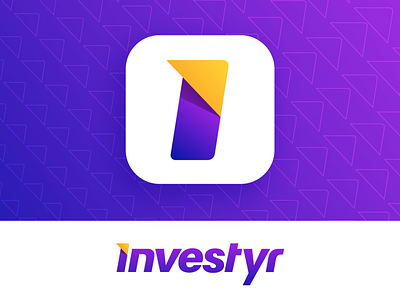 Investyr Approved Logo Design app application android ios arrow rise progress tech brand identity branding direction up upwards guidance guide manager advice logo mark symbol icon money investment strategy stocks mutual funds wealth increase type typography text custom wordmark logotype purple orange