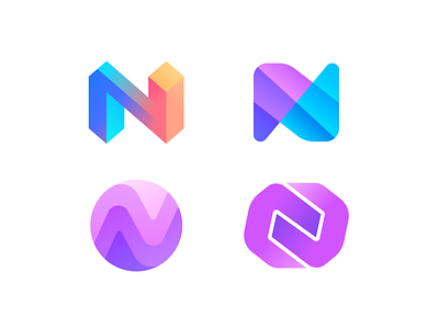 Letter N Logo Explorations Round 2 (Unused for Sale) 3d stats statistics charts brand identity branding for sale unused buy info gradient blue purple logo mark symbol icon name names title nomenclature register catalogue software it tech technology user info cloud variety range series wave spectrum high low