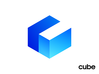 Cube Apps Final Logo Design for Website Builder app startup web builder black and white solid blue azure cyan bright brand identity branding cube square shape geometry geometric isometry angle sharp gradient shade highlights launch start build builder letter c negative space logo mark symbol icon neon glow shine social media marketing
