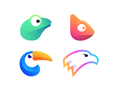 Birds and Animals Collection (Unused) app startup branding chameleon colors colors colorful eagle exotic for sale forest frog gradient modern identity jungle logo logotype toucan unused