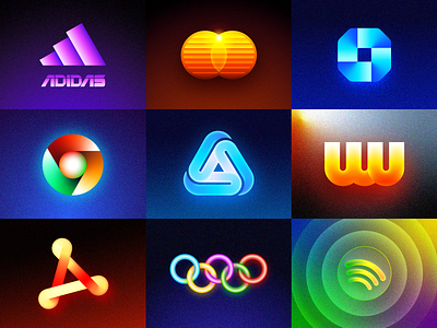 Futuristic Logos Collection for Famous Brands 3d adidas sport adobe acrobat reader app store brand identity branding browser chase bank company startup famous brands google chrome gradients logo mark symbol icon olympic games redesign concept idea spotify music player type typography text custom