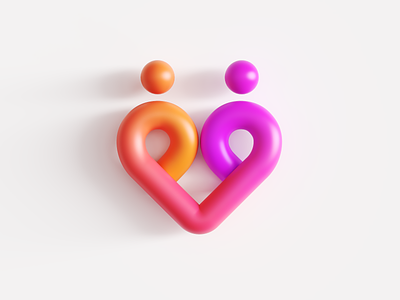 Couple / Relationship / Heart 3D Logo 3d art brand identity branding cinema 4d connection dating date for sale unused buy gradient modern tech app group couple logo mark symbol icon love passion man woman match people human render soulmate together