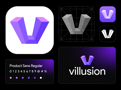 Impossible V Logo Design (Unused for Sale) 3d app block brand identity branding cubic endless for sale unused buy geometry graphic system grid illusion ios lettermark logo mark symbol icon loop low poly purple type typography text custom