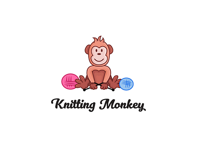 Knitting Monkey Logo Design animal character design circus for sale buy knitting mascot cute funny monkey jungle