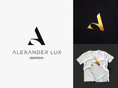 Alexander Lux Interiors Logo Design for sale gold foil gold logo interior design letter a luxury logo serif