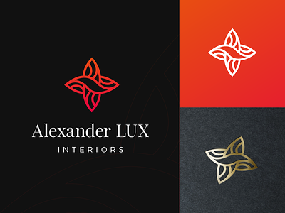 Alexander Lux Interiors Logo Design (Option 2) abstract symbol gold logo interior design luxury logo premium logo thick lines