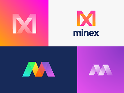 Minex Logo Design (Option 3-4) bitcoin blockchain chart cryptocurrency for sale gradient letter m letter x mining overlay startup stats