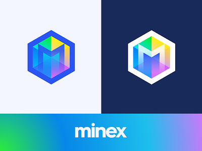 Minex Logo Design (Approved Version) bitcoin blockchain chart cryptocurrency geometryc gradient hexagon letter m mining overlay stats triangle