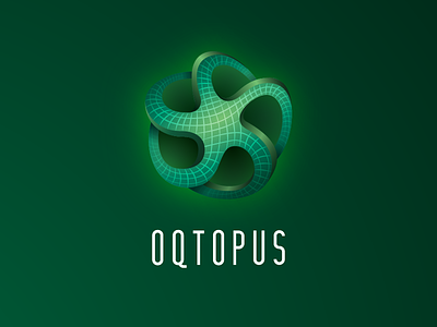 O Q T O P U S Logo Design 3d bitcoin blockchain crypto currency glow green investing money neon light octopus wireframe