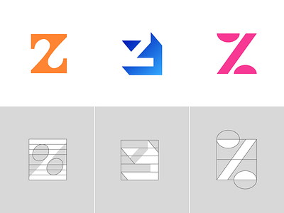 Letter Z Exploration Concept 4 — 6 Grids & Color angle custom gradient solid blue pink identity branding icon symbol logo minimal mark negative space symbol type