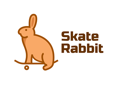 Skate Rabbit Logo Design branding identity brand brown outline cute forest run extreme speed mark symbol icon rabbit animal bunny skate board ride sport website