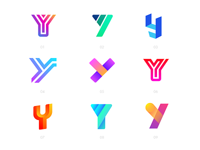 Letter Y Exploration — All Concepts 2d 3d volume lines brand identity branding graphic design ui app logotype designer buy unused sale flat shadow bright shading logo mark symbol icon type typography type text word color gradient grid