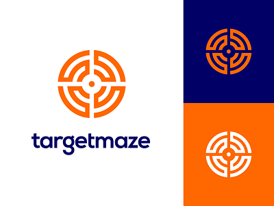 Targetmaze Logo Exploration (Unused for Sale) 2d lines orange white aim shoot crosshair point brand identity branding graphic center path space labyrinth find solution challenge smart for sale unused buy geometry circle geometric grid logo mark symbol icon maze game way out type wordmark text typography ui app startup company