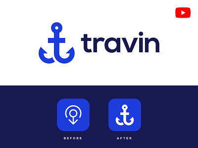 Travin Logo Update (Unused for Sale) brand identity branding graphic design ui app redesign for sale unused buy hook anchor letter t logo mark symbol icon social media marketing web travel pin check location type typography text custom word clean before after