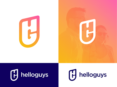Helloguys Logo Proposal (Unused — For Sale) brand identity branding graphic business social media web design ui modern monogram for sale unused buy gradient grid startup company logo mark symbol icon success letter h g type text typography lettermark websites sales up rise