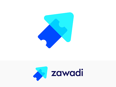 Zawadi Logo Proposal for Ticketing Platform blue overlay transparent clean brand identity branding graphic business marketing social media flat ui 2d 3d for sale unused buy fun modern flexible confidence guarantee happy safe peace logo mark symbol icon move motion fast reliable organizer buy online people secure arrow up rise success progress scale forward ticket event token blockchain