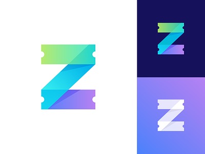 Zawadi Logo Proposal Option 2 for Ticketing Platform blue overlay transparent clean brand identity branding graphic business marketing social media colors mix shadow depth flat ui 2d 3d for sale unused buy fresh young vibe colorful fun modern flexible confidence green neon cyber purple guarantee happy safe peace letter z type text logo mark symbol icon organizer buy online people ticket event token blockchain