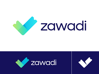 Zawadi Approved Logo Design for Ticketing Platform blue overlay transparent clean brand identity branding graphic business marketing social media check mark done ready colors mix shadow depth flat ui 2d 3d fresh young vibe colorful fun modern flexible confidence green neon cyber purple guarantee happy safe peace logo mark symbol icon organizer buy online people ticket event token blockchain