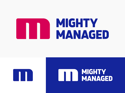 Mighty Managed Approved Logo Design agency art creative manager big large tall high brand identity branding graphic designer app ui gradient grid golden ratio lines grow high success increase scale expand extend it management company startup letter m wordmark type logo mark symbol icon tall big mighty hefty typography custom lettermark