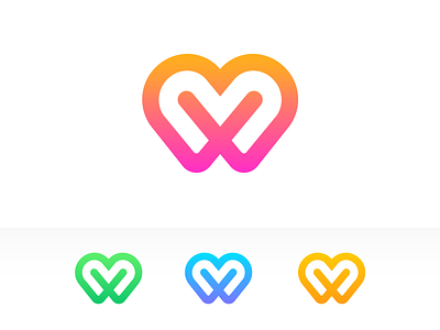 W + Heart Logo Exploration (Unused for Sale) app digital match young brand identity branding graphic for sale unused buy heart love passion affection letter w alphabet clean logo mark symbol icon negative space lines blog wedding couple lovers gradient