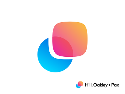 Hill, Oakley + Pax Adapted Logo Design for Marketing Agency brand identity branding circle shape rectangle round for sale unused buy geometry geometric 2d light gradient modern blue pink logo mark symbol icon motion circle round rounded overlay overlap mode transition rectangle blend mix vibrant shadow highlight negative space