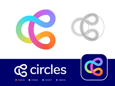 Circles / Connection / Unity / Letter C Logo (SOLD) app ios android navigation brand identity branding circle circles round friendly curves path color colorful for sale unused buy group team community together letter c type text logo mark symbol icon mix mixed gradient colors rainbow happy pride positive tech technology cyber computer