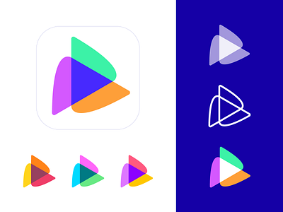 Play Symbol Color Exploration and Variations (Unused for Sale) brand identity branding colors colorful colored mix for sale unused buy logo mark symbol icon motion graphics speed render neon glow shine tech play media animation software shape geometric geometry sharp video animation software launch
