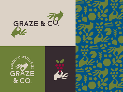 Graze & Co branding for a charcuterie business branding charcuterie design food gem tones grapes hands icon illustration lettering logo minimalist olive typography