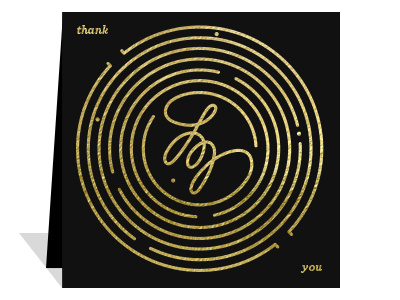 WIP Personal Thank You cards black card concentric circles gold letterpress logo maze swirls thank you