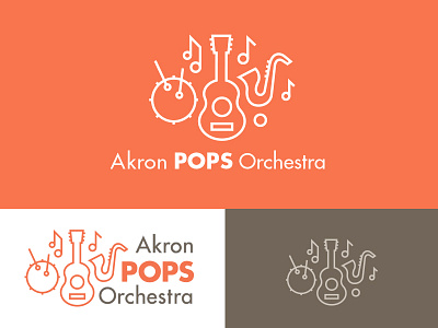 POPS Orchestra logo idea drum guitar icons logo monoline music orchestra saxophone