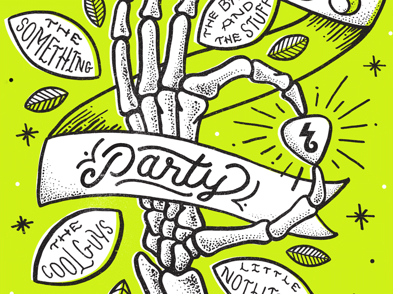 SXSW Party Poster Concept hand neon screen print skeleton sxsw tattoo texture type