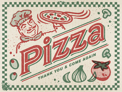 Pizza Greeting Card chef halftone illustration lettering pizza print restaurant retro type typography vintage