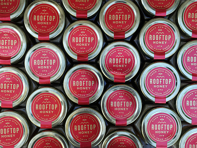 Rooftop Honey Jar Lids bee branding foil stamp holiday honey jar label lettering logo packaging typography