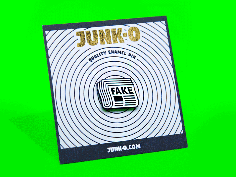 JUNK-O Fake News Pin activism branding enamel pin gold foil icon journalist logo news newspaper pin soft enamel