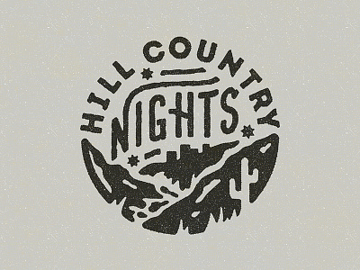 Hill Country Nights distressed hillside icon lettering logo mark night script stars type typography vintage