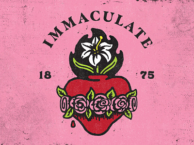 Immaculate Heart blood church distressed heart illustration lily mary religious roses sacred texture typography