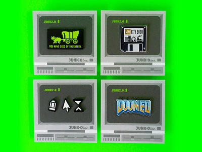 Junk2.0 Retro Game Pin Collection cursor dos floppy disk game icon mouse oregon trail pc retro sims typography