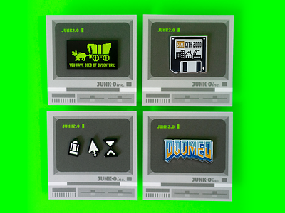 Junk2.0 Retro Game Pin Collection cursor dos floppy disk game icon mouse oregon trail pc retro sims typography