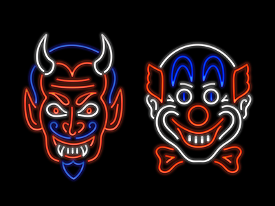 👹 Creepy Neon 🤡 carnival circus clown creepy devil freak show light mask neon