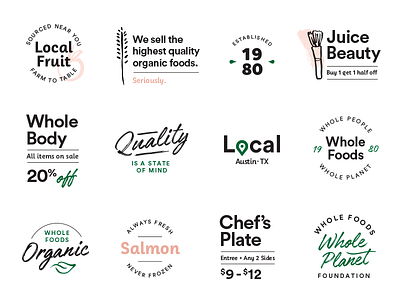 WFM Type + illo Exploration badge food grocery illustration lettering modern organic pastel type typography whole foods