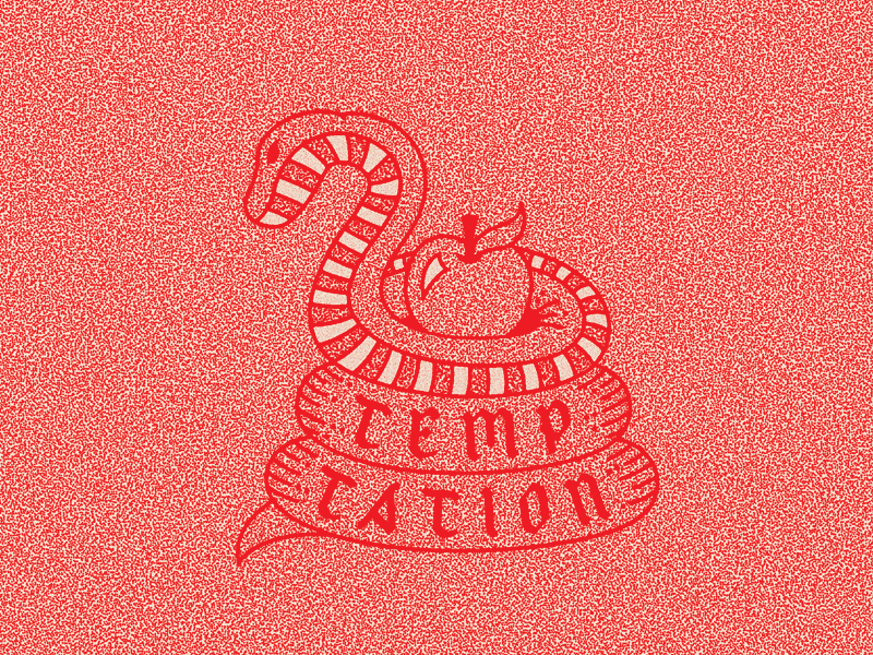 IDK apple bible blackletter evil halftone snake stippled temptation