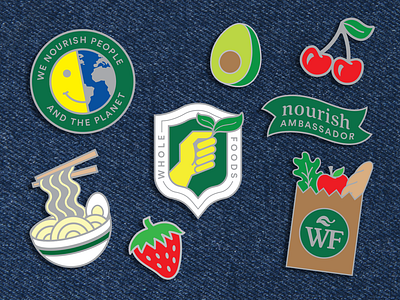 Whole Foods Enamel Pin Set badge enamelpin flair fruit grocery icon organic store