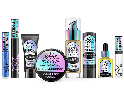 Eternal Equinox Cosmetics astrology branding cosmetics holographic label logo makeup packaging print rainbow sun
