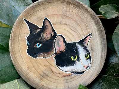 Cat Portraits cats portrait portrait illustration pyrography watercolor woodburning