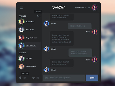 Chat App Concept buble chat dark flat interface people ui
